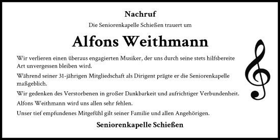 Traueranzeige von Alfons Weithmann von Neu-Ulmer Zeitung