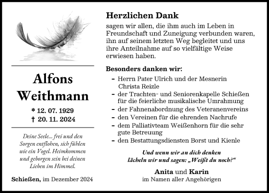 Traueranzeige von Alfons Weithmann von Neu-Ulmer Zeitung