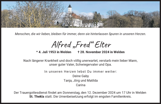 Traueranzeige von Alfred Elter von Augsburger Allgemeine