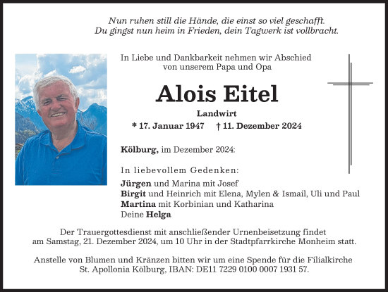 Traueranzeige von Alois Eitel von Donauwörther Zeitung