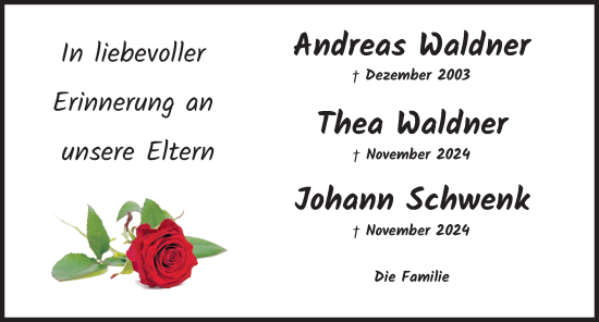 Traueranzeige von Andreas Waldner von Augsburger Allgemeine