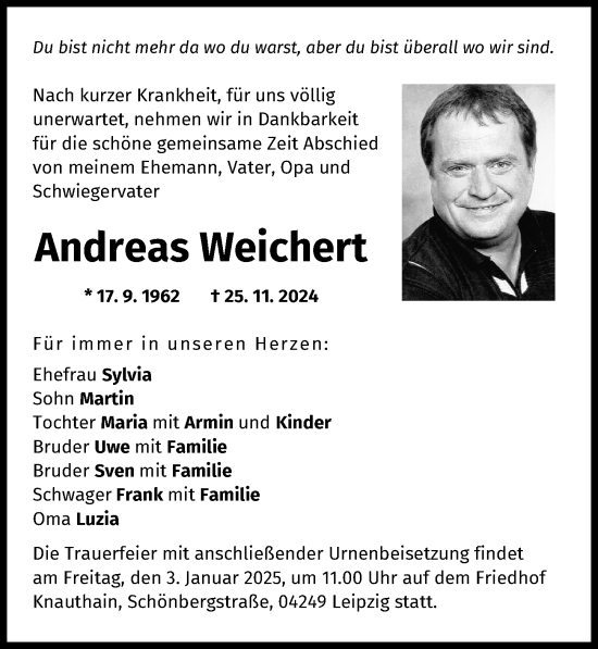 Traueranzeige von Andreas Weichert von Landsberger Tagblatt