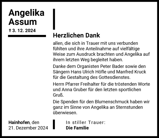 Traueranzeige von Angelika Assum von Augsburger Allgemeine