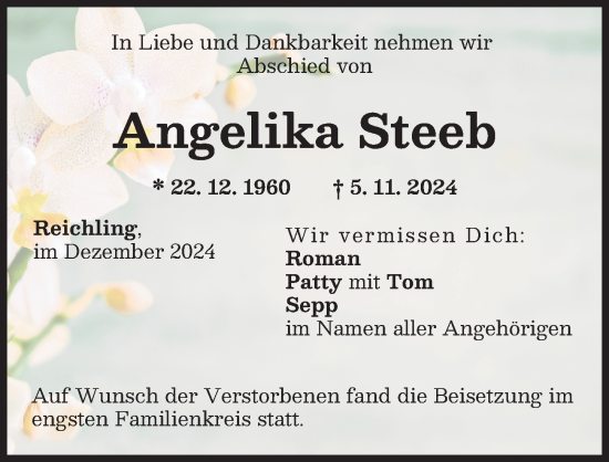 Traueranzeige von Angelika Steeb von Landsberger Tagblatt