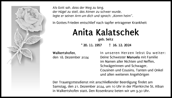 Traueranzeige von Anita Kalatschek von Augsburg-Land, Schwabmünchner Allgemeine
