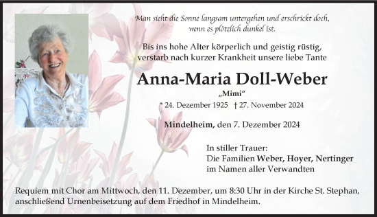 Traueranzeige von Anna-Maria Doll-Weber von Mindelheimer Zeitung