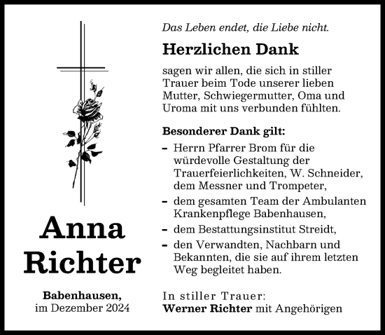 Traueranzeige von Anna Richter von Illertisser Zeitung