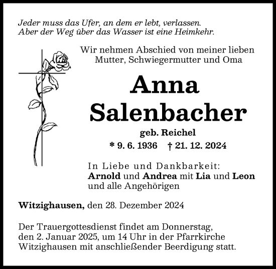 Traueranzeige von Anna Salenbacher von Neu-Ulmer Zeitung