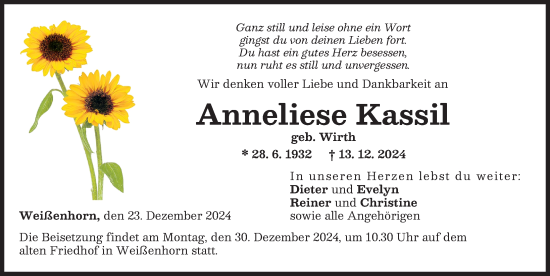 Traueranzeige von Anneliese Kassil von Neu-Ulmer Zeitung