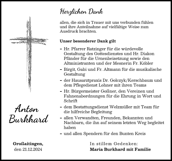 Traueranzeige von Anton Burkhard von Schwabmünchner Allgemeine