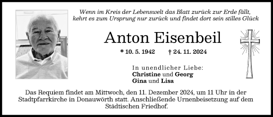Traueranzeige von Anton Eisenbeil von Donauwörther Zeitung