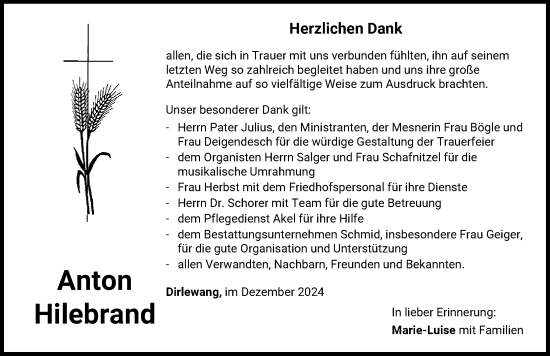 Traueranzeige von Anton Hilebrand von Mindelheimer Zeitung