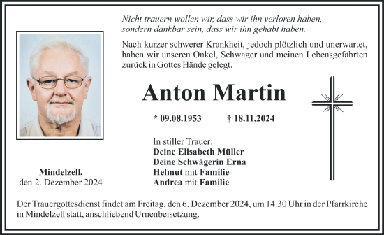 Traueranzeige von Anton Martin von Mittelschwäbische Nachrichten