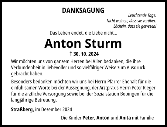 Traueranzeige von Anton Sturm von Schwabmünchner Allgemeine