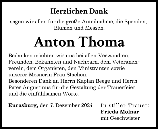 Traueranzeige von Anton Thoma von Friedberger Allgemeine