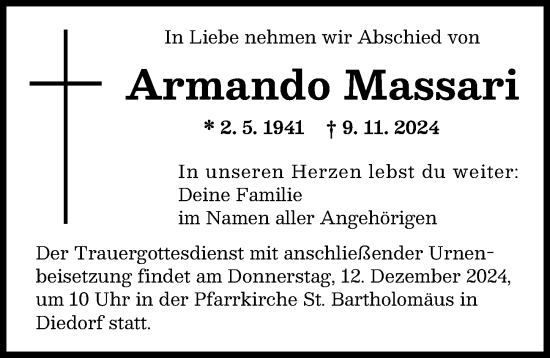 Traueranzeige von Armando Massari von Augsburg-Land