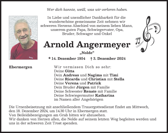 Traueranzeige von Arnold Angermeyer von Donauwörther Zeitung