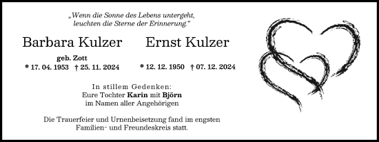 Traueranzeige von Barbara  Kulzer von Augsburg-Land