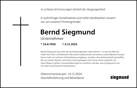 Traueranzeige von Bernd Siegmund von Augsburger Allgemeine