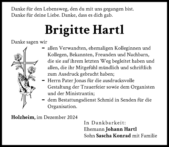 Traueranzeige von Brigitte Hartl von Neu-Ulmer Zeitung