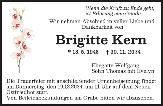 Traueranzeige von Brigitte Kern von Augsburger Allgemeine