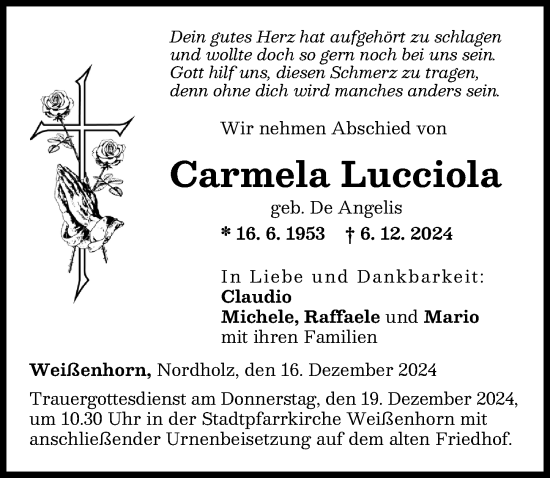 Traueranzeige von Carmela Lucciola von Neu-Ulmer Zeitung
