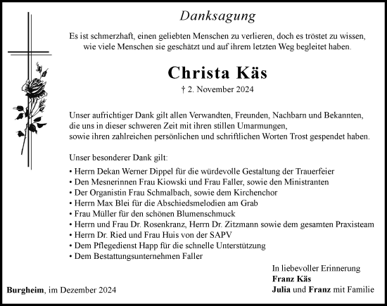 Traueranzeige von Christa Käs von Neuburger Rundschau
