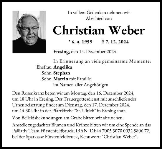 Traueranzeige von Christian Weber von Landsberger Tagblatt