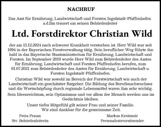 Traueranzeige von Christian Wild von Neuburger Rundschau
