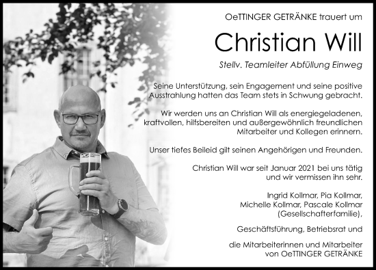 Traueranzeige von Christian Will von Rieser Nachrichten