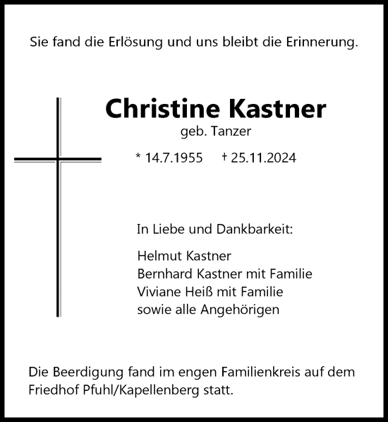 Traueranzeige von Christine Kastner von Augsburger Allgemeine, Neu-Ulmer Zeitung