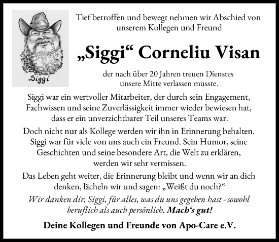 Traueranzeige von Corneliu Visan von Augsburger Allgemeine