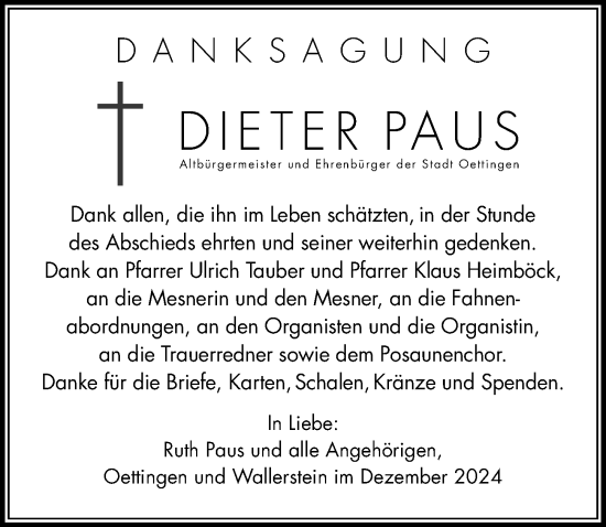 Traueranzeige von Dieter Paus von Rieser Nachrichten