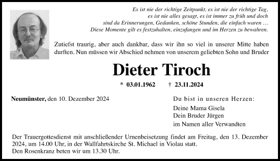 Traueranzeige von Dieter Tiroch von Augsburg-Land