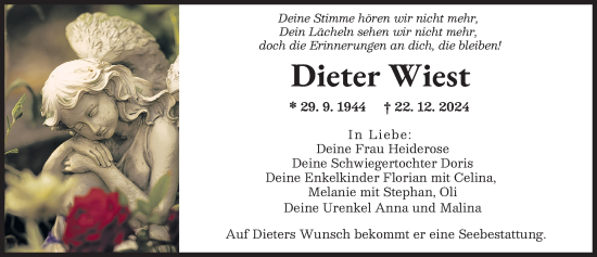 Traueranzeige von Dieter Wiest von Augsburg-Land