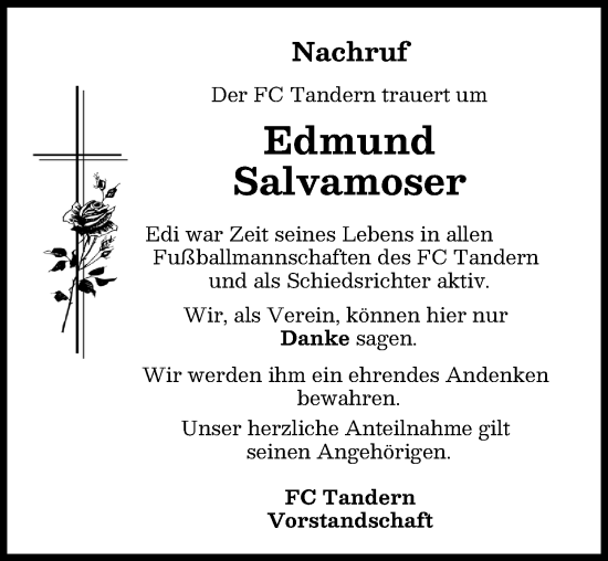 Traueranzeige von Edmund Salvamoser von Aichacher Nachrichten