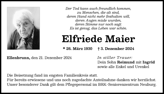 Traueranzeige von Elfriede Maier von Neuburger Rundschau