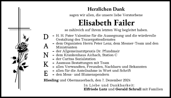 Traueranzeige von Elisabeth Failer von Aichacher Nachrichten