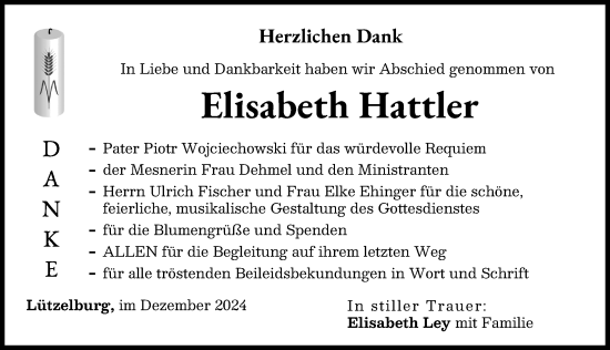 Traueranzeige von Elisabeth Hattler von Augsburg-Land
