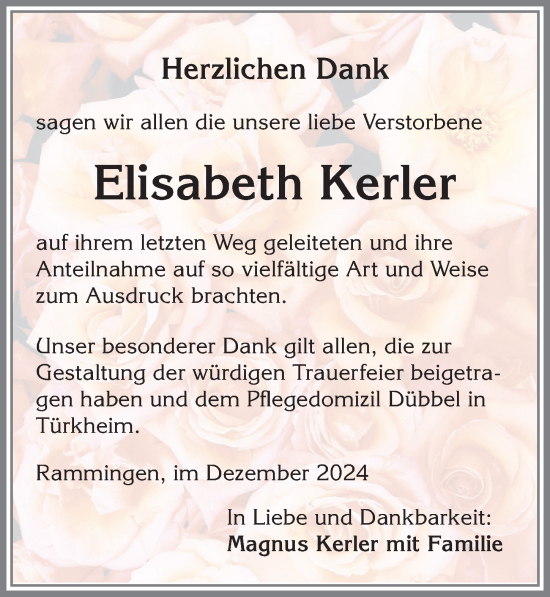 Traueranzeige von Elisabeth Kerler von Mindelheimer Zeitung