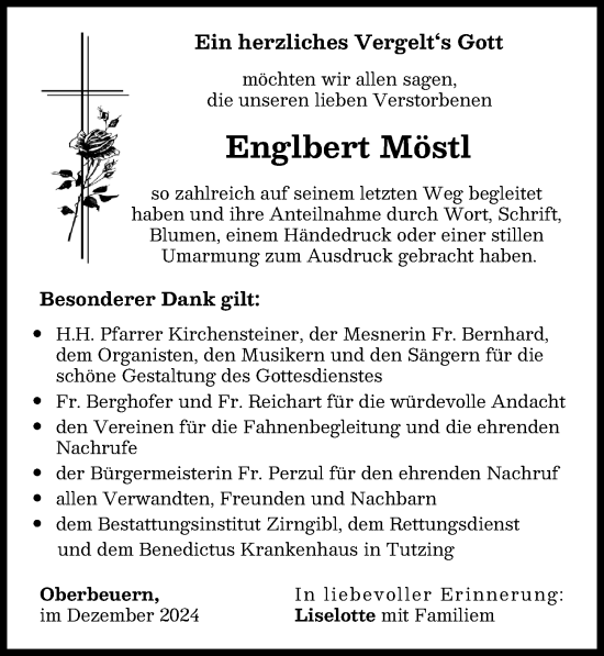 Traueranzeige von Englbert Möstl von Landsberger Tagblatt