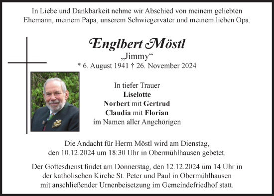 Traueranzeige von Englbert Möstl von Ammersee Kurier