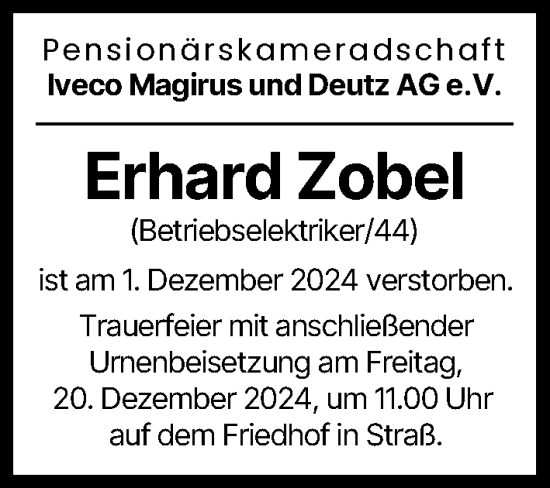 Traueranzeige von Erhard Zobel von Illertisser Zeitung, Günzburger Zeitung, Neu-Ulmer Zeitung