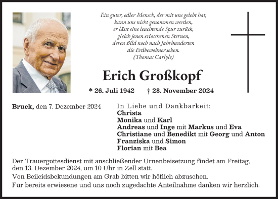 Traueranzeige von Erich Großkopf von Neuburger Rundschau