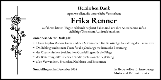 Traueranzeige von Erika Renner von Donau Zeitung