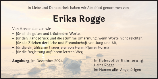 Traueranzeige von Erika Rogge von Augsburger Allgemeine