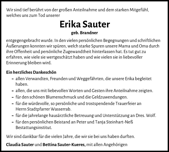 Traueranzeige von Erika Sauter von Günzburger Zeitung