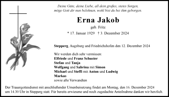 Traueranzeige von Erna Jakob von Neuburger Rundschau