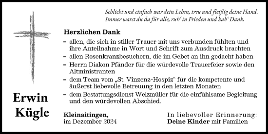 Traueranzeige von Erwin Kügle von Schwabmünchner Allgemeine