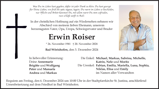 Traueranzeige von Erwin Roiser von Mindelheimer Zeitung